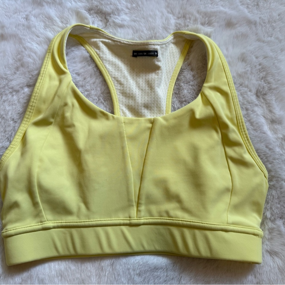 Oiselle Yellow Sports Bra with Racerback Design and Moisture-Wicking Fabric